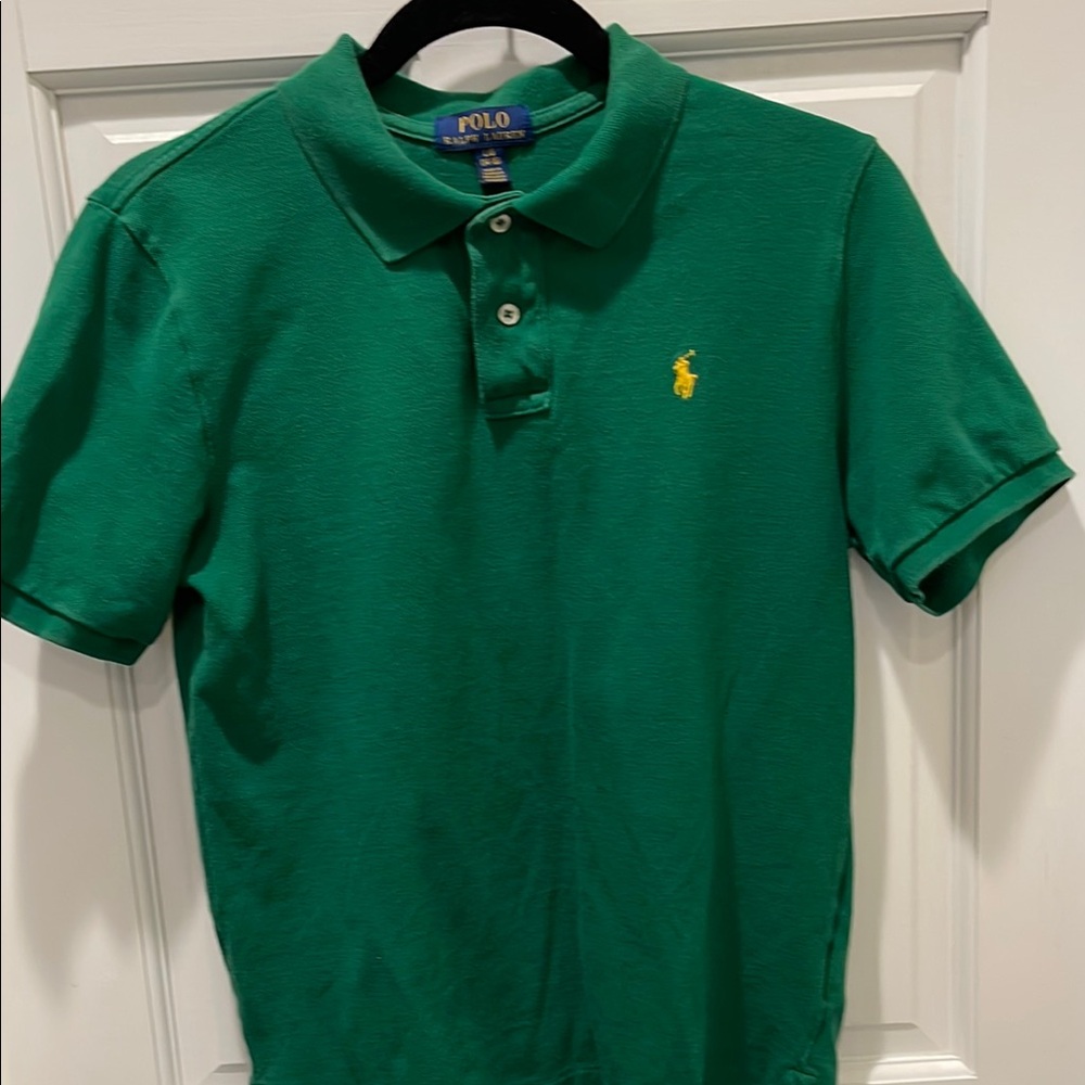 Polo by Ralph Lauren Emerald Green Shirt with Yellow Logo Boys Large 14-16